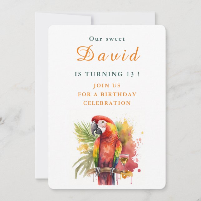 Watercolor Parrot - Birthday Invitation Card (Front)