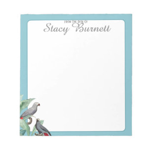 Watercolor Parrot Blue Personalized From The Desk Notepad