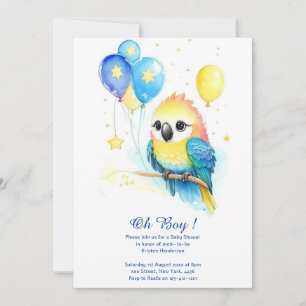 Watercolor Parrot Boy Baby Shower Invitation