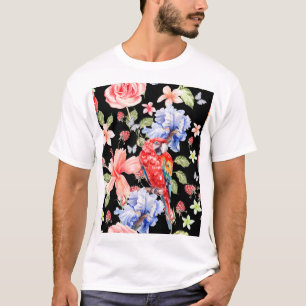 Watercolor Parrot: Floral Pattern Romance. T-Shirt