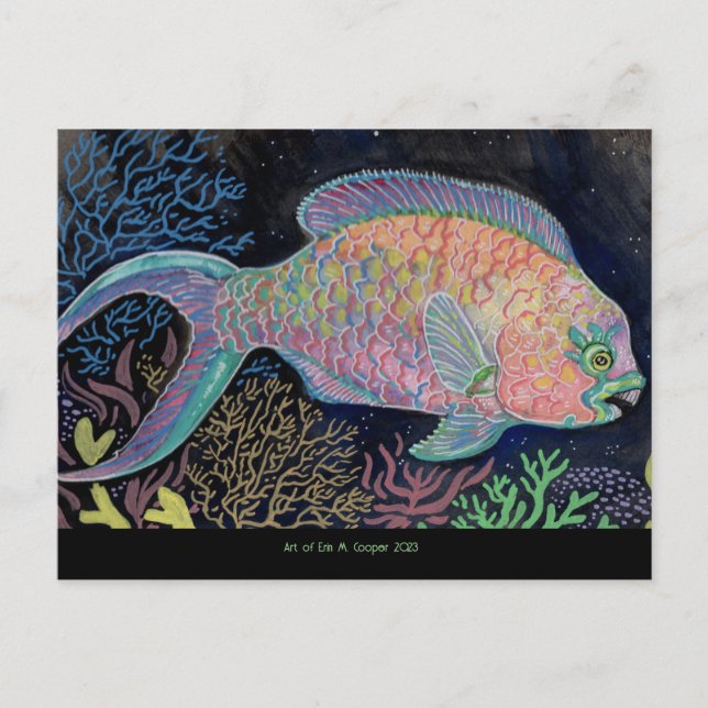 Watercolor Parrotfish Holiday Postcard (Front)