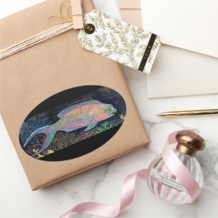 Watercolor Parrotfish Oval Sticker