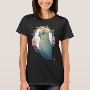 Watercolor Parrotlet Parakeet Bird Flower Crown Pe T-Shirt