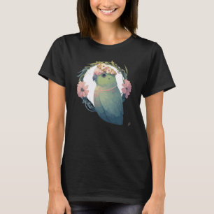 Watercolor Parrotlet Parakeet Bird Flower Crown Pe T-Shirt