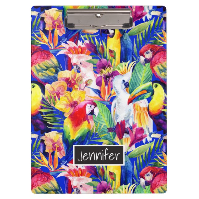 Watercolor Parrots | Add Your Name Clipboard (Front)