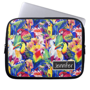 Watercolor Parrots Add Your Name Laptop Sleeve