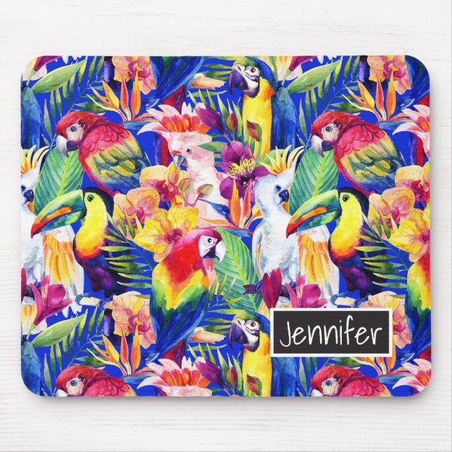 Watercolor Parrots | Add Your Name Mouse Mat (Front)
