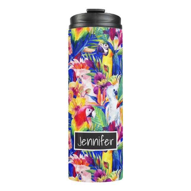 Watercolor Parrots | Add Your Name Thermal Tumbler (Front)