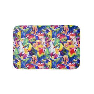 Watercolor Parrots Bath Mat