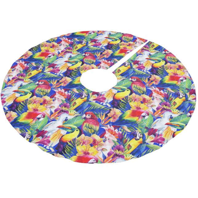 Watercolor Parrots Brushed Polyester Tree Skirt (Angled)