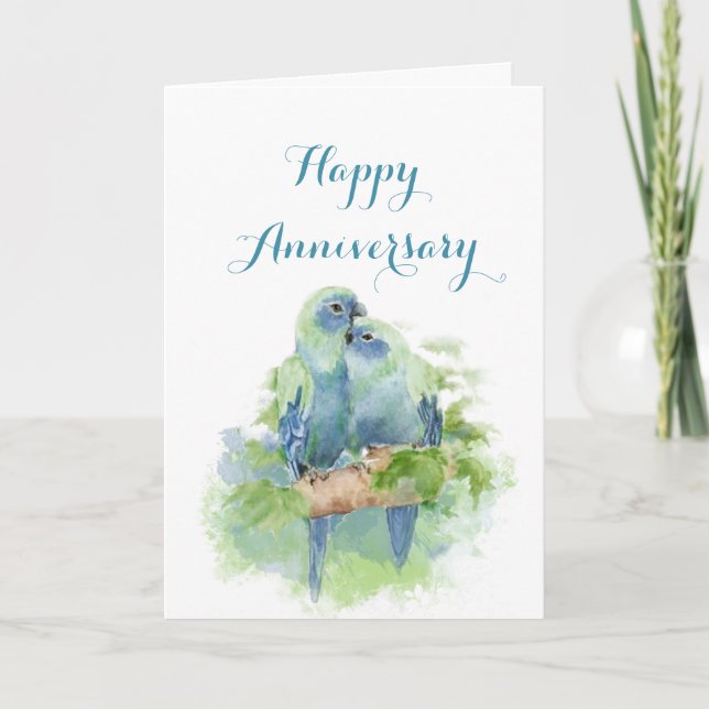 Watercolor Parrots Christian Anniversary Love Card (Front)