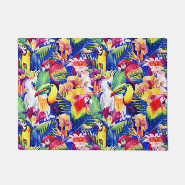 Watercolor Parrots Doormat (Front)
