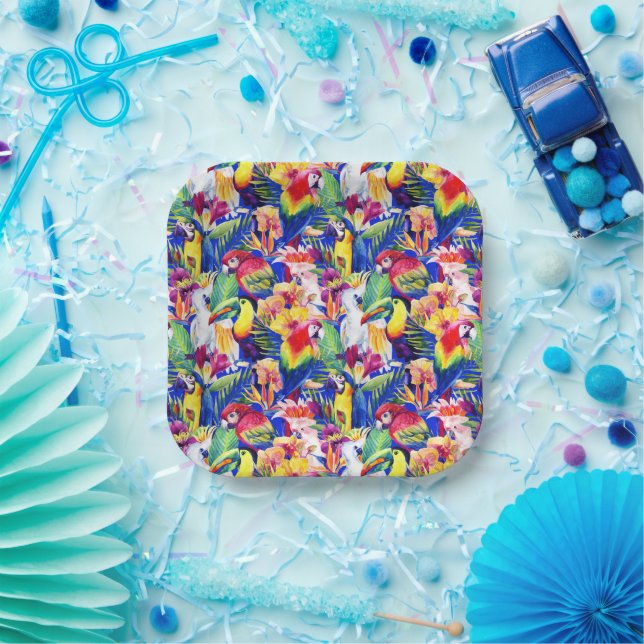 Watercolor Parrots Paper Plate (Party)