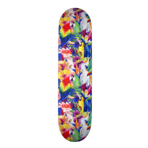 Watercolor Parrots Skateboard