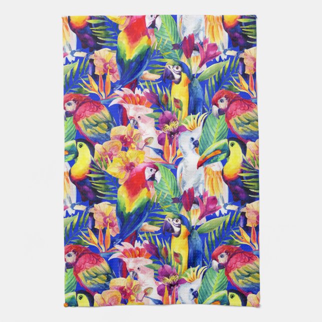Watercolor Parrots Tea Towel (Vertical)