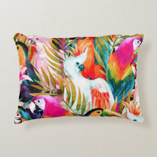 Watercolor Parrots: Tropical Seamless Pattern Decorative Cushion