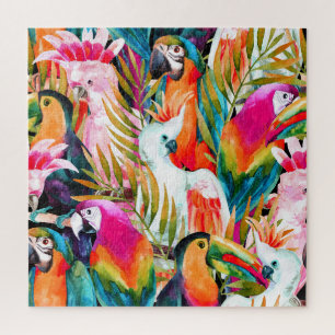 Watercolor Parrots: Tropical Seamless Pattern Jigsaw Puzzle