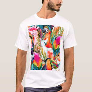 Watercolor Parrots: Tropical Seamless Pattern T-Shirt
