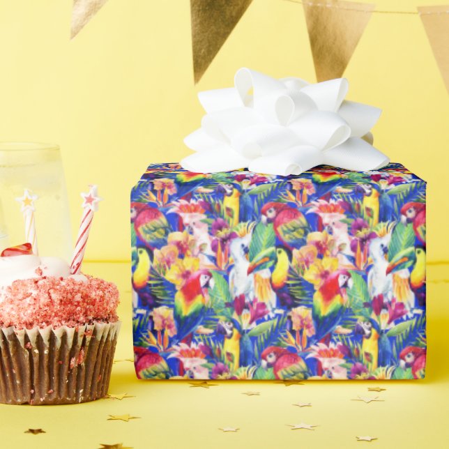 Watercolor Parrots Wrapping Paper (Birthday Party)