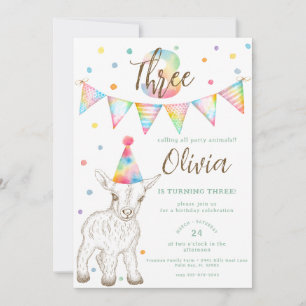 Watercolor Party Animal 3rd Birthday Party Invitation
