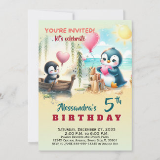 Watercolor Party Animals Penguin Watercolor Invitation
