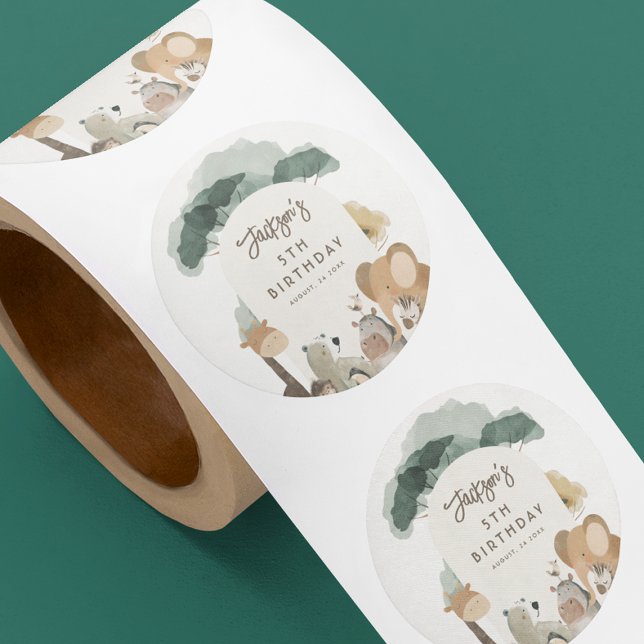 Watercolor Party Animals Photo Birthday Party Classic Round Sticker (Creator Uploaded)