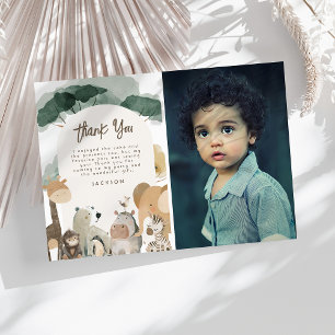 Watercolor Party Animals Photo Birthday Party Thank You Card