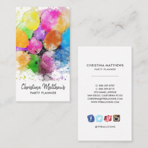 Watercolor Party Balloons Business Card