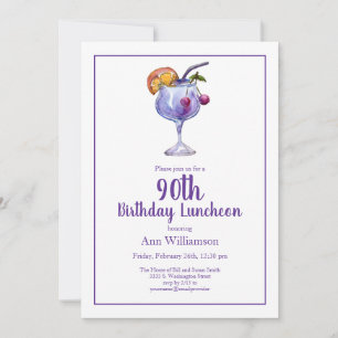 Watercolor Party Cocktail 90th Birthday Invitation