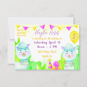 Watercolor party Llamas kid's birthday party  Invitation