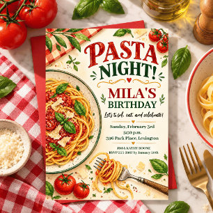 Watercolor Pasta Night Birthday Italian Spaghetti Invitation
