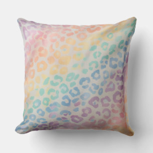Watercolor Pastel Accents   Rainbow Leopard Print Cushion