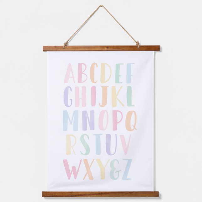 Watercolor Pastel Alphabet Girls Room Hanging Tapestry (Front)