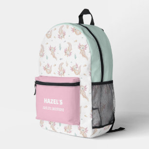 Watercolor Pastel Axolotl Questions Custom Name Printed Backpack