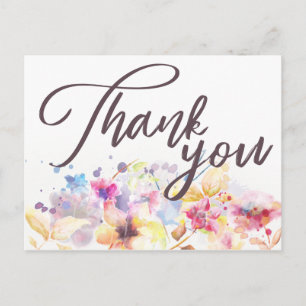 Watercolor Pastel Beautiful Floral Thank You Postcard