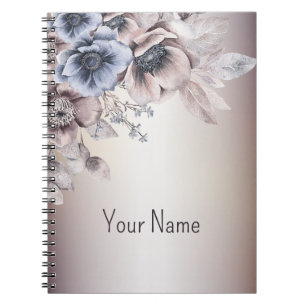Watercolor Pastel Blue Beige Flowers Elegant Notebook