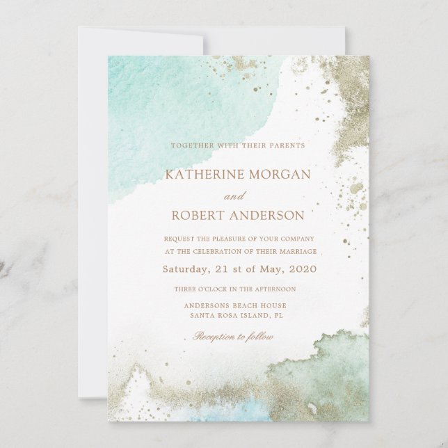 Watercolor Pastel Blue Budget Photo Wedding Invitation (Front)