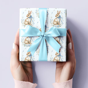 Watercolor Pastel Blue Easter Bunny Wrapping Paper