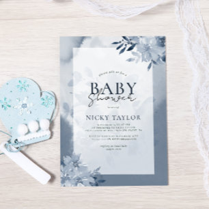 Watercolor Pastel Blue Floral Baby Shower Invitation
