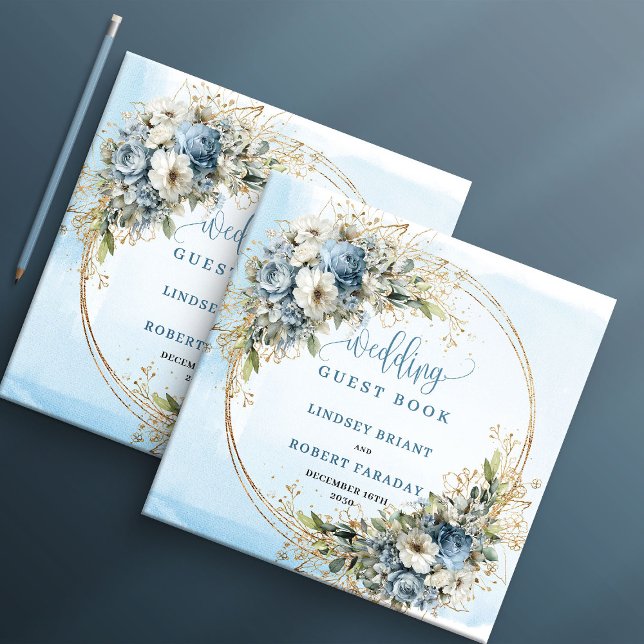 Watercolor Pastel Blue Floral Glitter Sign In Book (Watercolor Pastel Blue Floral Glitter Sign In Book

)