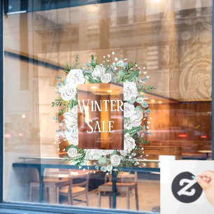 watercolor pastel blue floral wreath winter sale window cling