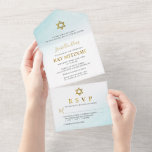 Watercolor Pastel Blue Gold Bat Mitzvah All In One Invitation<br><div class="desc">Watercolor Pastel Blue Gold Bat Mitzvah All in One Invitation</div>