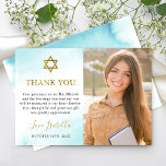 Watercolor Pastel Blue Gold Bat Mitzvah Photo Thank You Card<br><div class="desc">Watercolor Pastel Blue Gold Bat Mitzvah Photo Thank You Card</div>