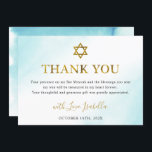 Watercolor Pastel Blue Gold Bat Mitzvah Thank You Card<br><div class="desc">Watercolor Pastel Blue Gold Bat Mitzvah Thank You Card</div>