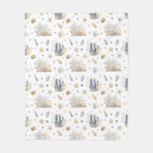 Watercolor pastel blue green colors shells fleece blanket
