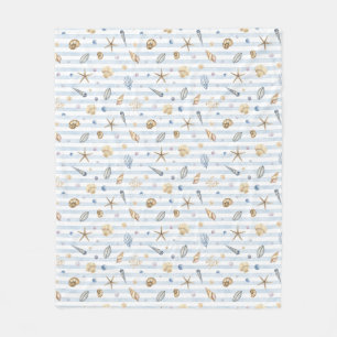 Watercolor pastel blue green colors shells fleece blanket