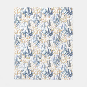 Watercolor pastel blue green colors shells fleece blanket