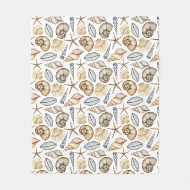 Watercolor pastel blue green colours shells fleece blanket (Front)