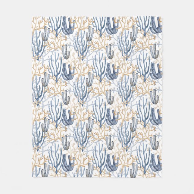 Watercolor pastel blue green colours shells fleece blanket (Front)
