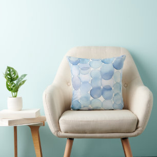 Watercolor Pastel Blue White Circles Pattern Cushion
